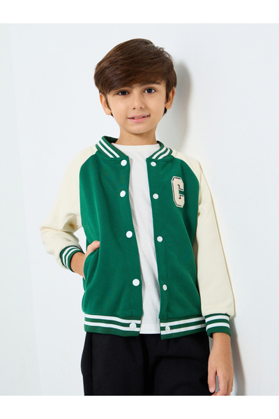 Styli Boys Green Color Block Bomber Jacket