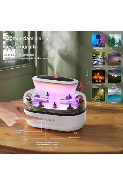 Protonust Yağmur Nemlendirici, Yağmur Sesi İle 7 Renkli Nemlendirici, Esansiyel Yağ Aromaterapi Difüzörü