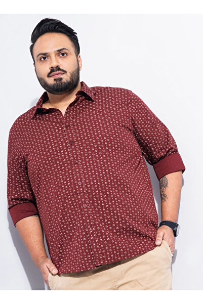 The Indian Garage Co By Styli Plus Men Red Regular Fit Printed Casual Shirt
