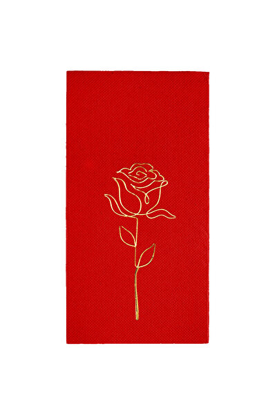 Story 40X40 cm Gold Foil Rose Patterned Red Colored Paper Napkins, Pack of 16