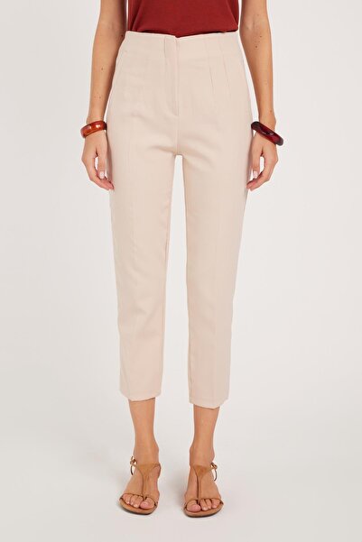 Tudors Women's Relax Fit Comfortable Cut High Waist Narrow Leg Beige Pants