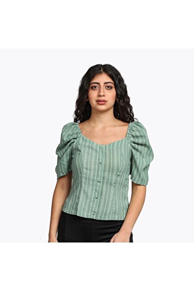 mica بلوزة مخططة منفوخة بأكمام قصيرة