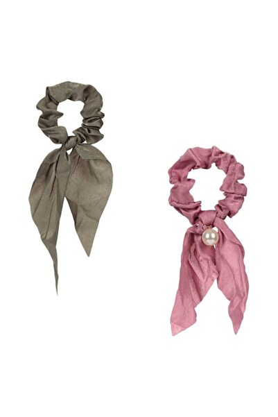 SHOPIENS Set 2 elastice de păr pentru femei Shopiens, textil cu panglică roz,...