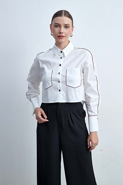 Livia Button-Front Top with Chest Pockets