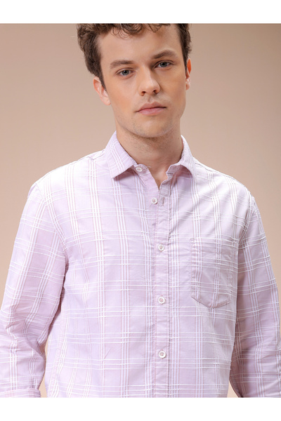 The Indian Garage Co By Styli Men Pink Slim Fit Checked Casual Shirt