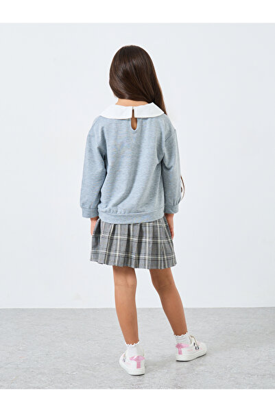 Styli Girls Grey Sweatshirt and Plaid Skirt Set