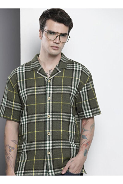 The Indian Garage Co By Styli Men Green Relaxed Fit Checked Casual Shirt