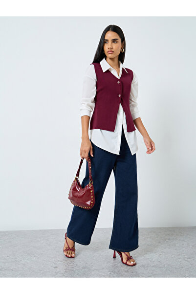 Styli V-Neck Sleeveless Ribbed Waistcoat