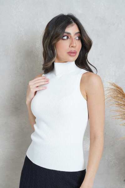 mica Striped Ribbed High Neck Top