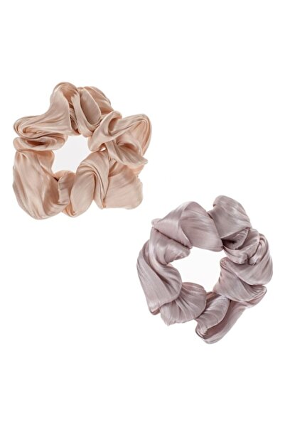 SHOPIENS Set 2 elastice de păr pentru femei, textură satinată, culori taupe ș...