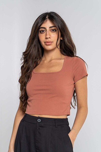 mica Solid Square Neck Short Sleeve Top