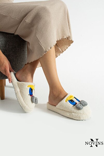 NOVİNS Cute Bowknot Duffy Duck Figure Embroidered Non-Slip Lightweight Sole House Slippers