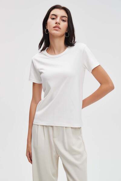 menta Solid Cropped Half-Sleeve Top