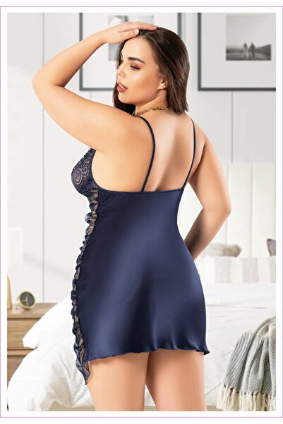 DynamicLeggings Нічна сорочка з мереживом на шнурках, великий розмір - 4038