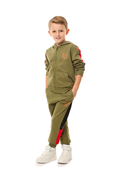Victor and Jane By Styli Boys Olive Full Zip Hoodie and Joggers Set