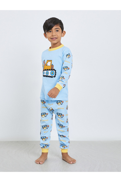 Styli Boys Blue Tractor Print Top and Pyjama Set