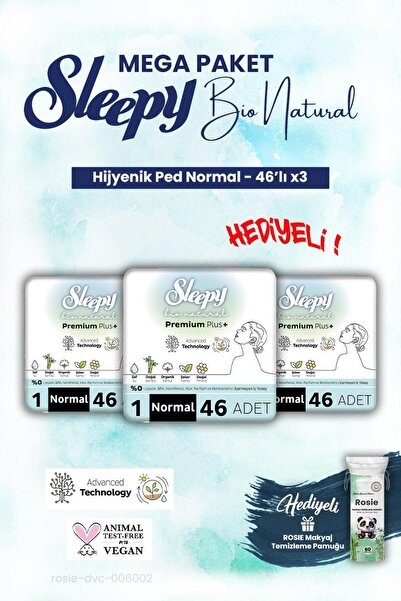 Sleepy 3'lü Bio Natural Hijyenik Ped Mega Paket Normal 46'lı ve ROSIE makyaj ...