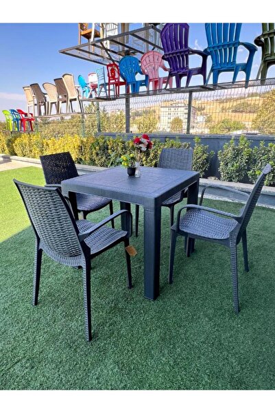 Mandella Elit Rattan 80x80 Nirvana Koltuk Masa Takımı Antrasit