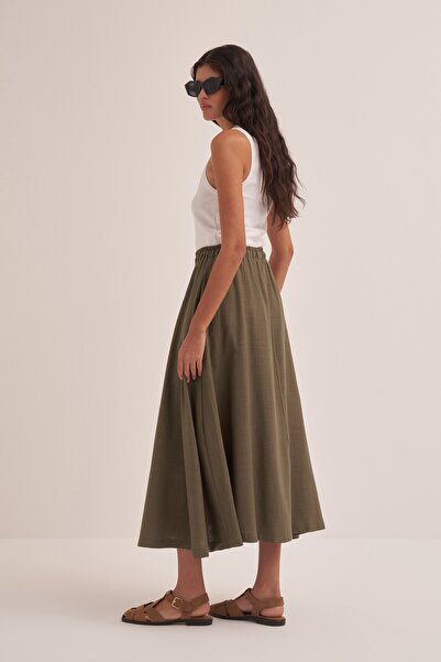 EBU Prive Women's Organic Cotton Stitching Detailed Skirt Brown