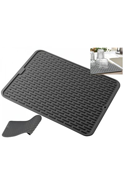 Flippy Covoraș de scurgere vase din silicon, flexibil, uz casnic, rezistent la temperaturi ridicate, 43x32,5 cm, negru