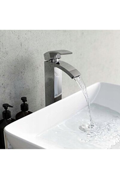 2H Bathroom Sink Faucet, Chrome, Tall, Freestanding, Over Counter, Silver