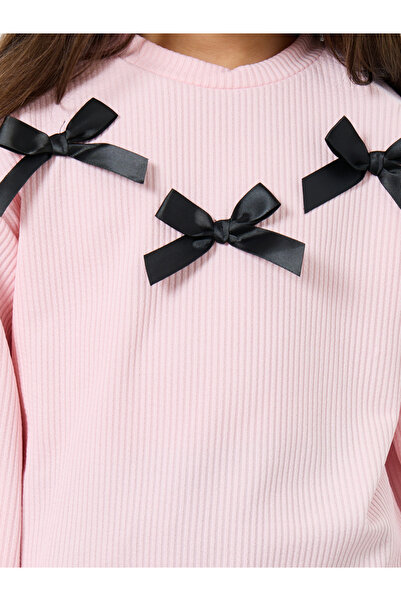 Styli Girls Pink Bow Detail Sweatshirt and Skirt Set