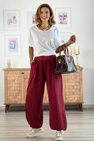 Nevin Kaya Moda Burgundy Openwork Shalwar