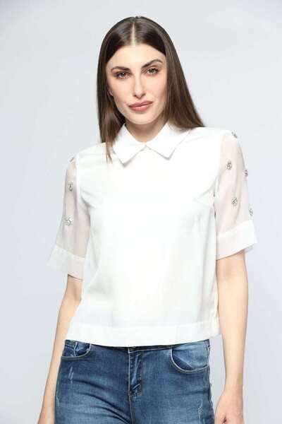 mica Solid Embroidered Half-Sleeve Top