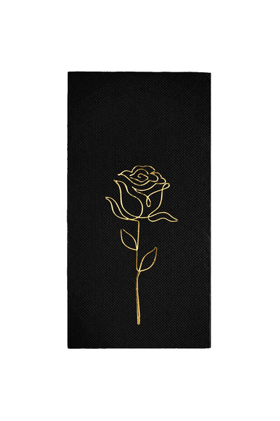 Story مناديل ورقية سوداء اللون مقاس 40×40 سم بنقش الورد الذهبي، عبوة من 16 قطعة