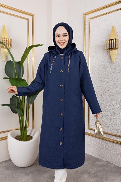 GLR&GYM NİSAN KADIN BÜYÜK BEDEN ARA BOY KAPÜŞONLU DÜĞMELİ KAPİTONE CEKET/MONT