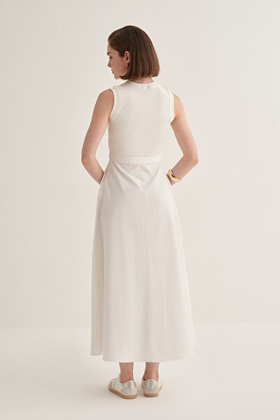 EBU Prive Women's Fabric Mix Dress Ecru