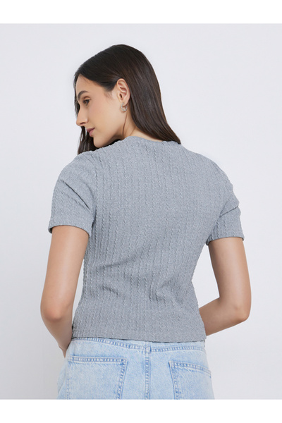 Styli Women Grey Textured Buttoned Knit Top