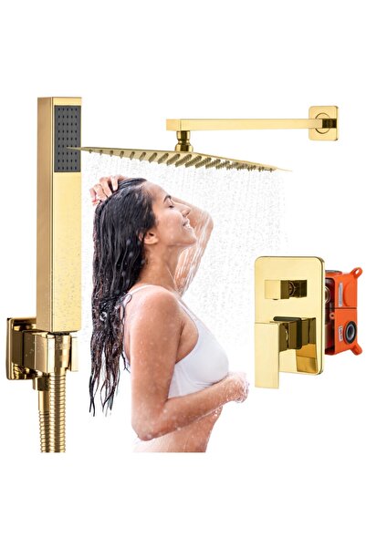 2H Shower faucet, rain shower head, gold gloss, built-in mixer