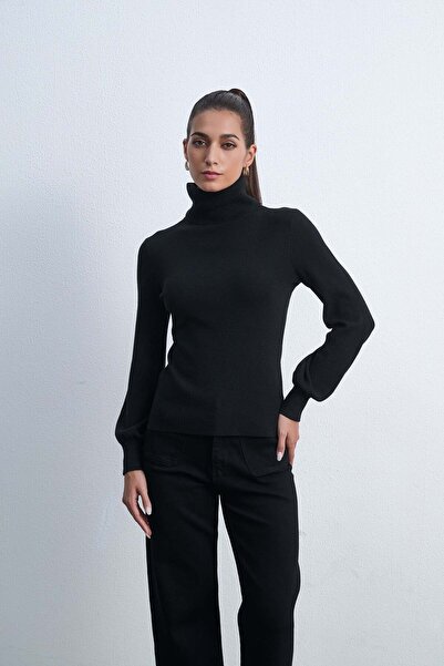 Livia بلوزة سادة برقبة عالية وأكمام طويلة