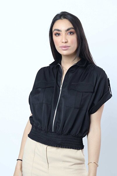 Nichii بلوزة بأكمام قصيرة وأزرار أمامية وحزام خصر مخفي