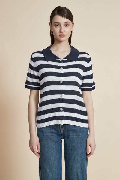 Yola Striped Ribbed Short Sleeve Top