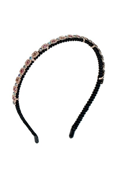 SHOPIENS - Bentiță de păr pentru femei, acoperire subțire din catifea cu pietre roz iridescente