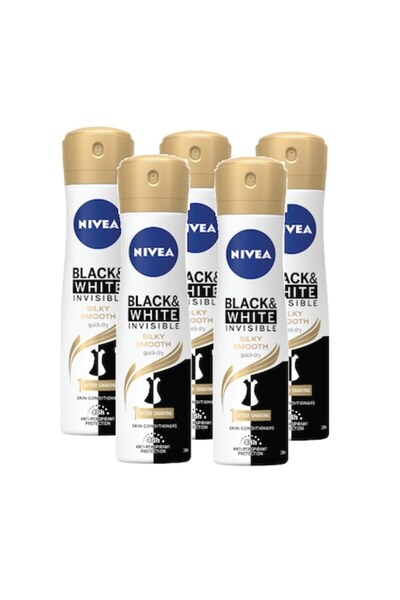 NIVEA Antiperspirant Spray for Women Black & White Invisible Silky Smooth, 48h Protection, 5 x 150 m