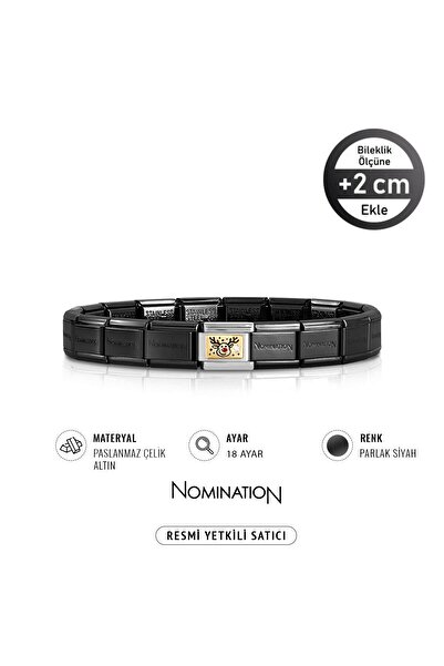 NOMİNATİON Italy Composable 18 Ayar Altın Geyik Ve Çelik Bileklik PARLAK SİYAH