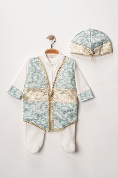 Tombyco Baby Boy Stylish Mevlütluk and Circumcision Gown and Hat Set - Gold Embroidered