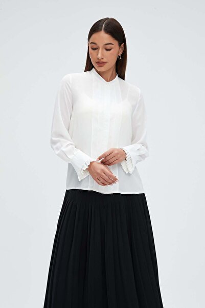 mica Solid Long-Sleeve Top with Lace Detail