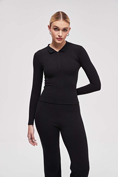 Livia بلوزة سادة بأكمام طويلة وسحاب