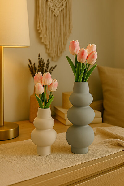 Decozenith Dekoratif İskandinav Tarzı Bohem Seramik 2'li Balon Vazo