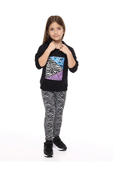 Victor and Jane By Styli Girls Black Animal Print Hoodie and Leggings Set