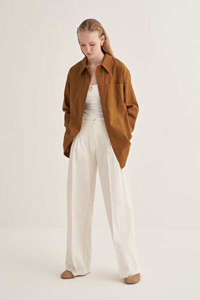 EBU Prive Women's Organic Cotton Oversize Shirt Walnut Shell