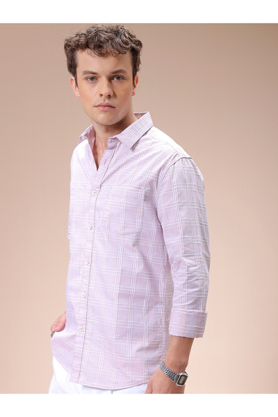 The Indian Garage Co By Styli Men Pink Slim Fit Checked Casual Shirt