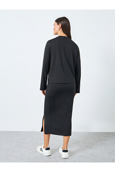Styli Black Solid Knit Top and Midi Skirt Co-Ords