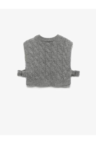 Koton Crew Neck Sleeveless Tie-Up Detailed Crop Knit Sweater
