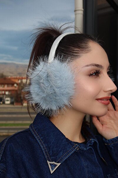 TAKIŞTIR Silver and Blue Color Glitter Plush Headphones