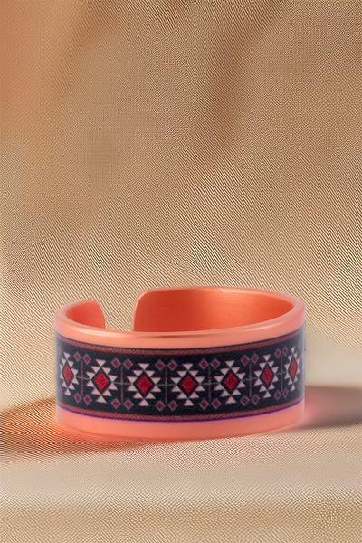 OSMANLI GÜMÜŞ Women's Copper Bracelet Ring Set - Zeta Model Special Edition Metal Box and Quartz Stone